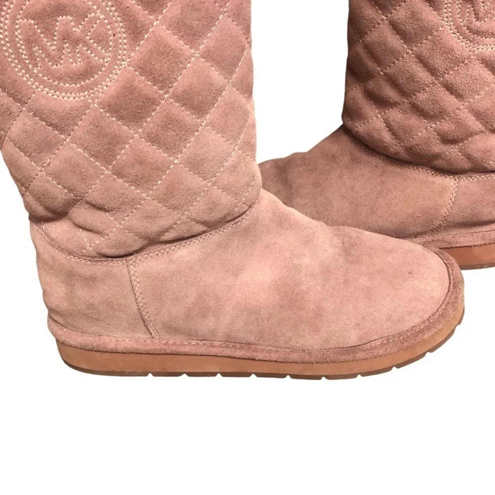 MICHAEL KORS WINTER SANDY DUSTY ROSE QUILTED SHEARLING LOGO TALL BOOTS WOMEN’S 8